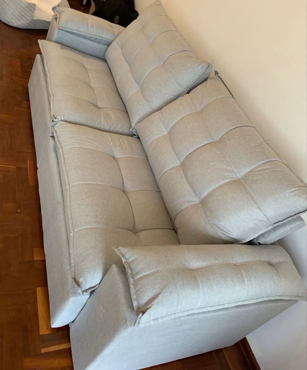 Sofá Retrátil Linho Cinza Molas Pocket NOVO