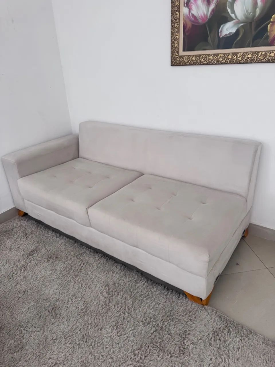 Sofá de Canto com Chaise Bege - Seminovo em Ótimo Estado - Foto 3