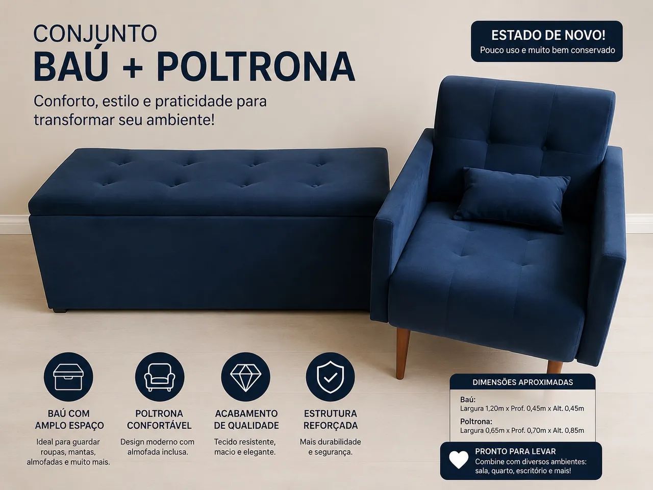 Poltrona e puff baú 