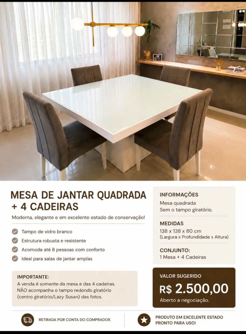 Mesa de Jantar Quadrada - Foto 2