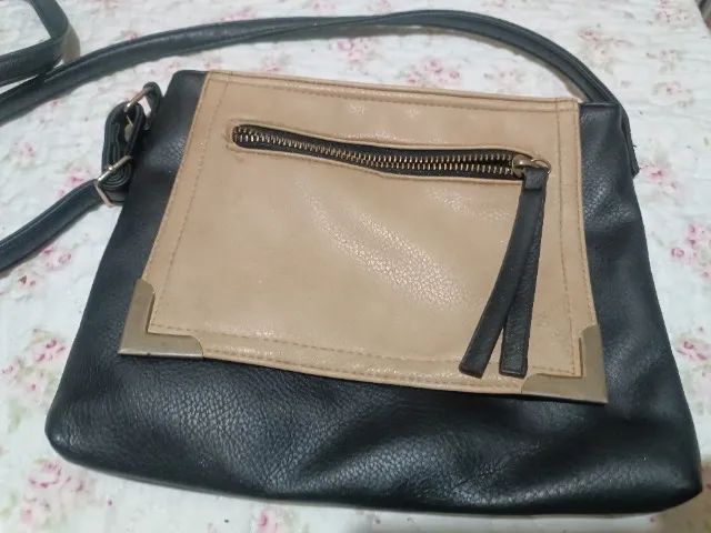 Bolsa feminina Adresse, duas cores, preto e bege, usada - Foto 5