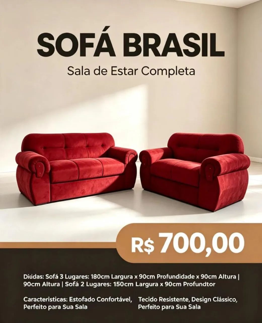 Conjunto de sofá 2 e 3 lugares 