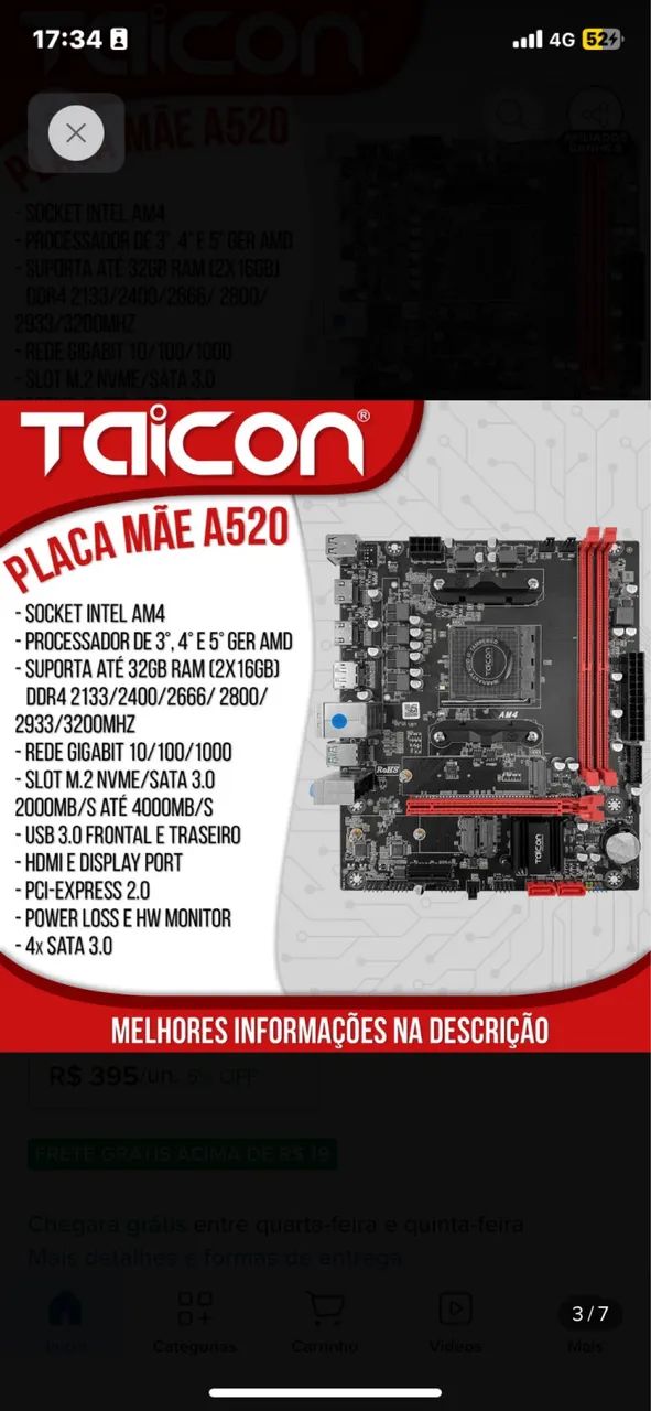 Placa Mãe Taicon A520 Amd Am4 Ddr4