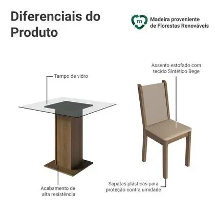 Conjunto mesa de jantar, tampo de vidro com 4 Cadeiras - Foto 5