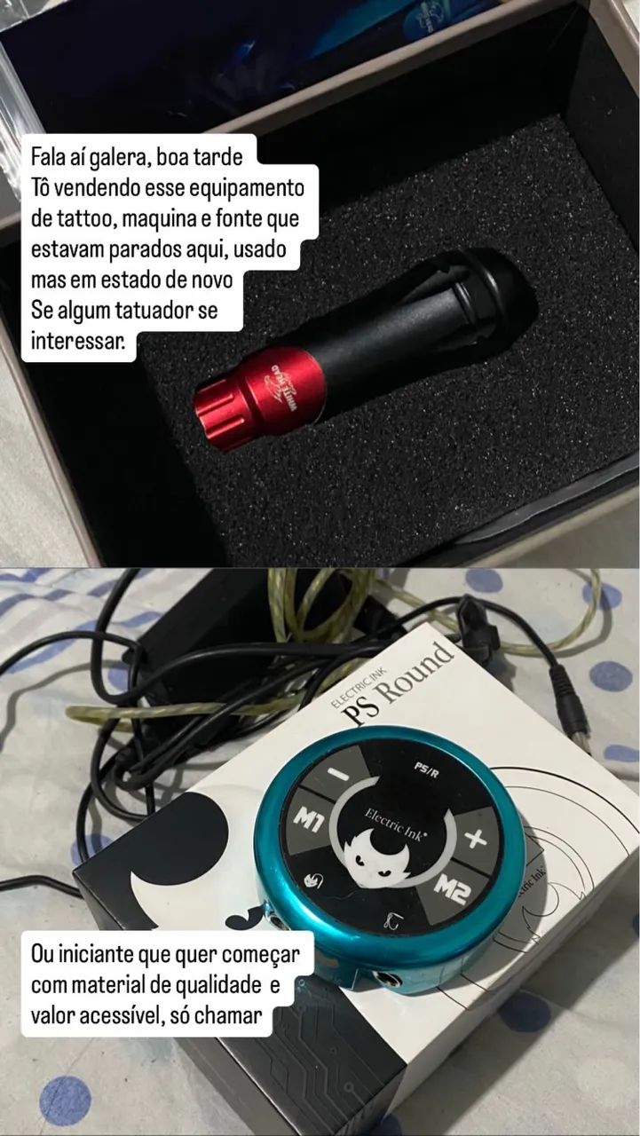 Máquina de tattoo, pen white head e fonte Ps round 