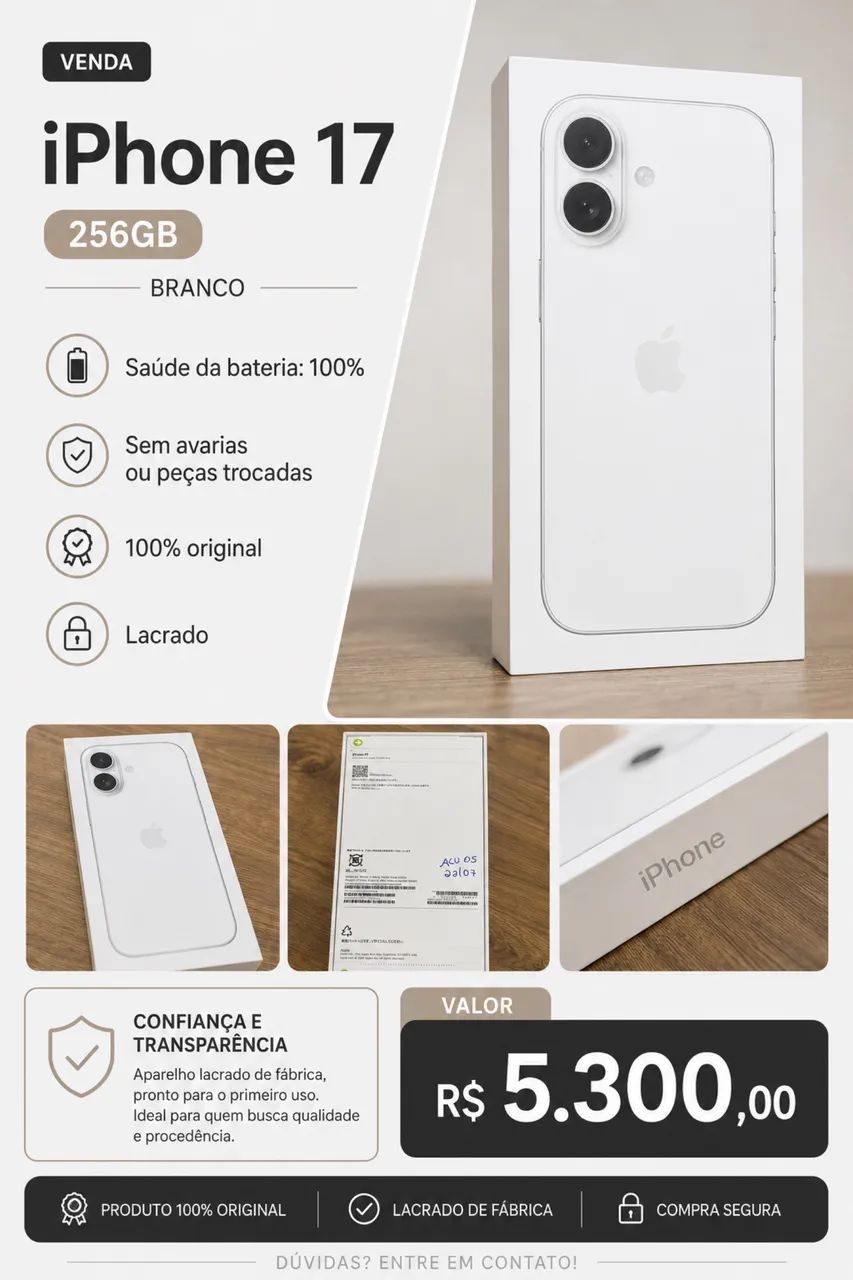 iPhone 17 256GB Branco LACRADO