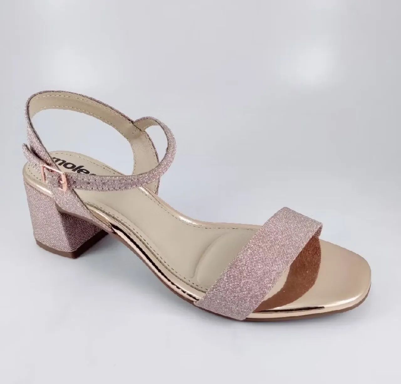 Sandália bloco glitter rosé moleca (tamanho 37)