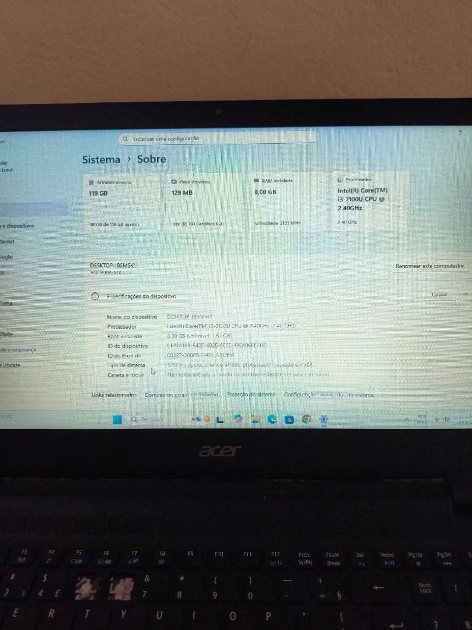 Notebook Acer i3 7th gen, 8gb ram com SSD  - Foto 4