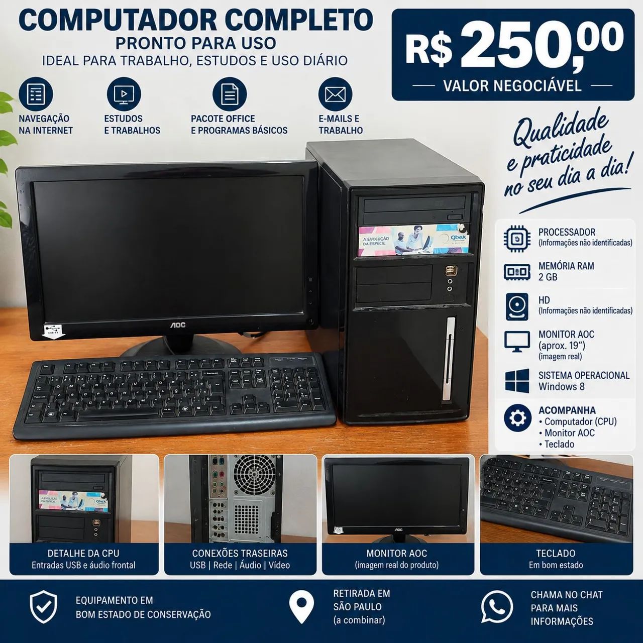 Computador Completo com Monitor AOC + Teclado