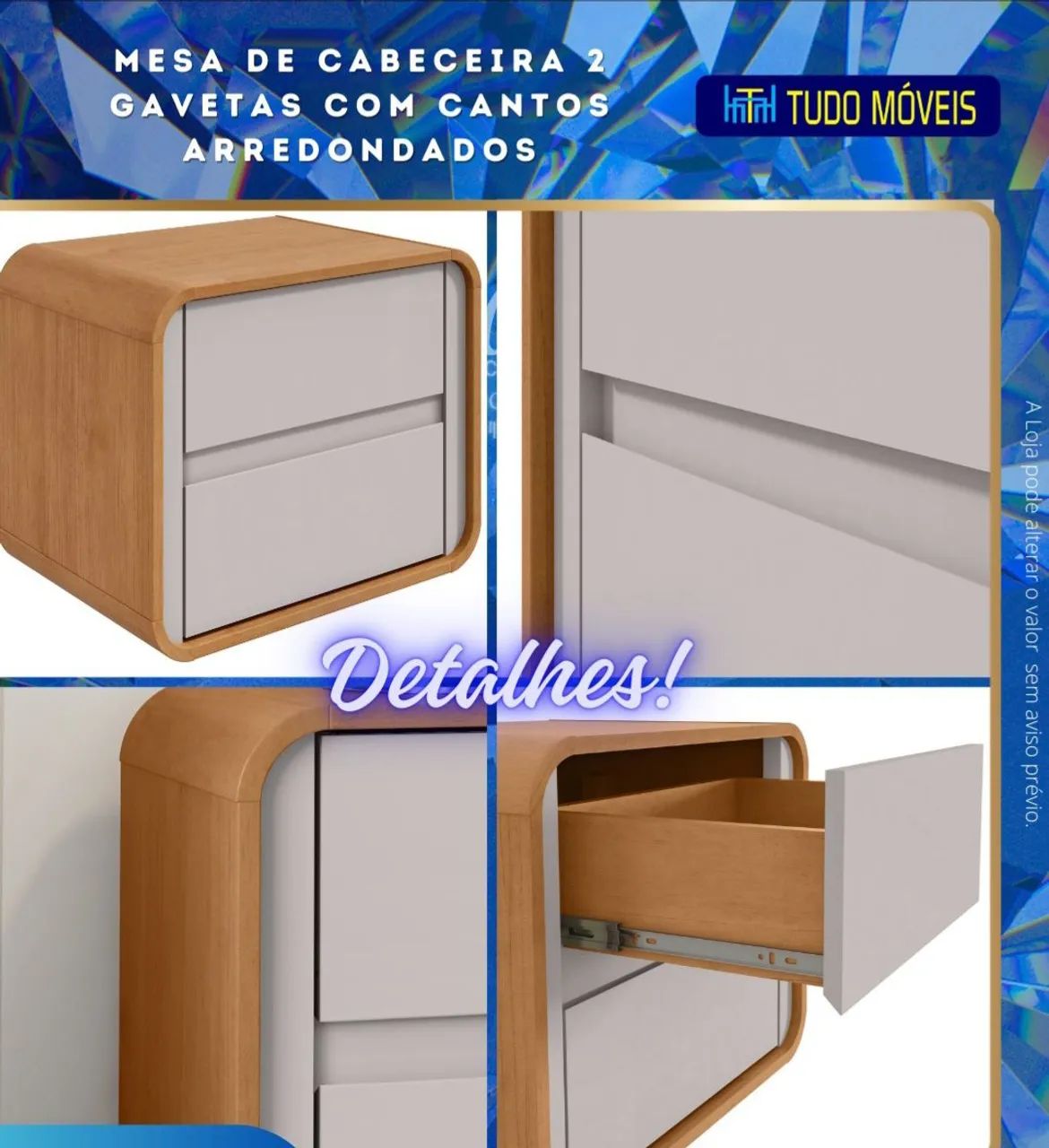 MESA DE CABIÇEIRA 2 GAVETAS COM CANTOS ARREDONDADOS - Foto 2