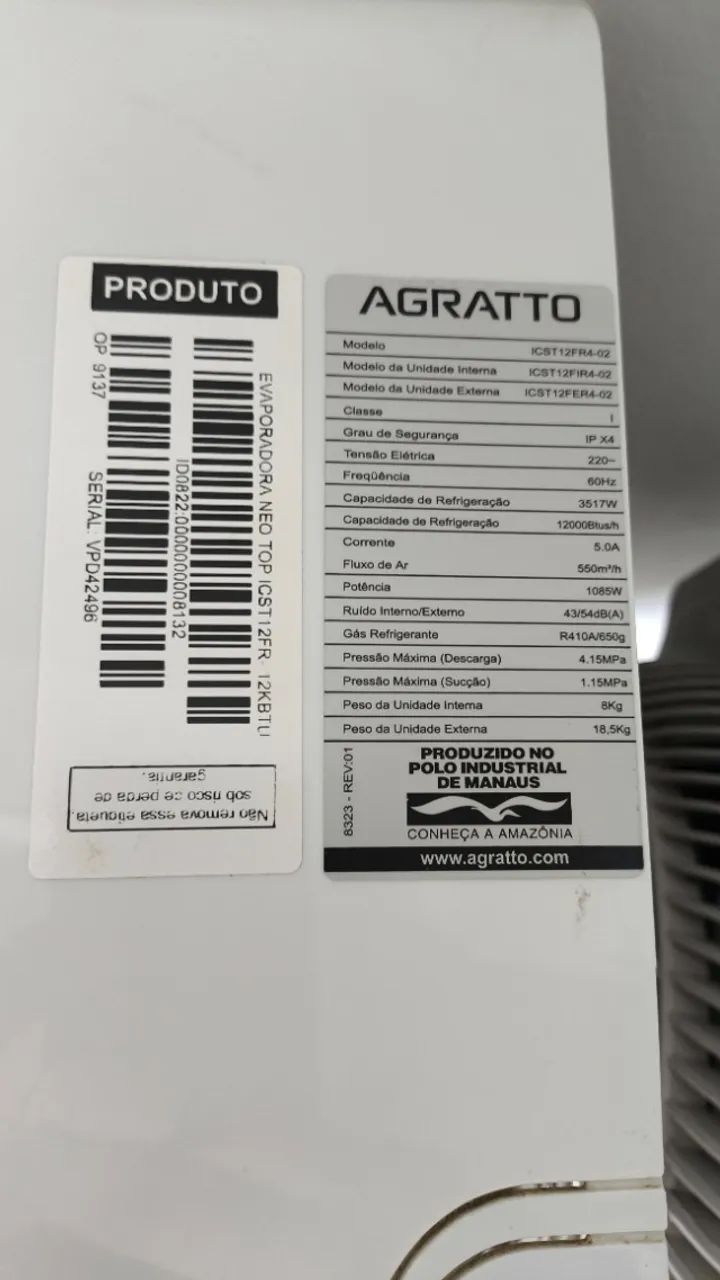 Ar-condicionado Split Agratto Inverter 12.000 BTUs ? - Foto 4