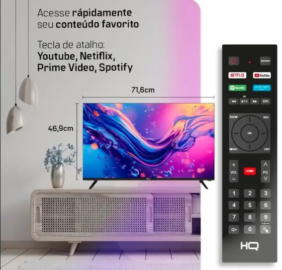 Smart TV HQ 32 Polegadas HD LED com Wi-Fi, HDMI, USB e acesso a Netflix e YouTube HQS32NKH