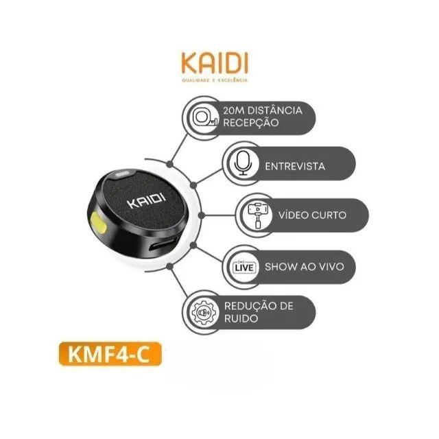 Microfone de Lapela Sem Fio Duplo Kaidi Tipo-C com Redução de Ruído - Foto 2