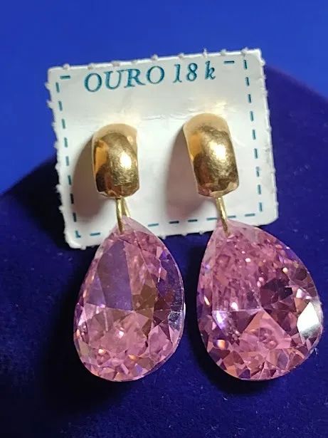 Brincos Ouro 18 Kilates Zircônias Brilhosa 18 mm Todo 30 mm Peso 9.40 Gramas - Foto 4
