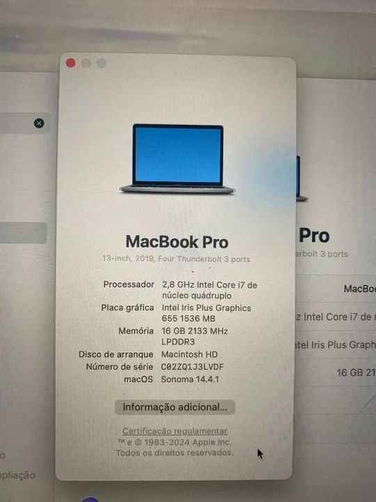 Apple MacBook Pro 2019 13pol  Intel core i7, 16GB. 1TB - Foto 2