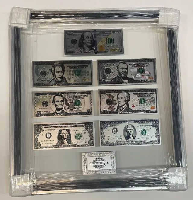 Quadro Decorativo Notas Dolar Prateada