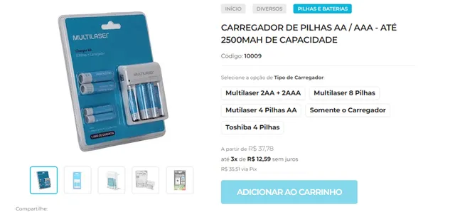 Carregador de Pilhas Diversos Modelos em até 8x no Cartão