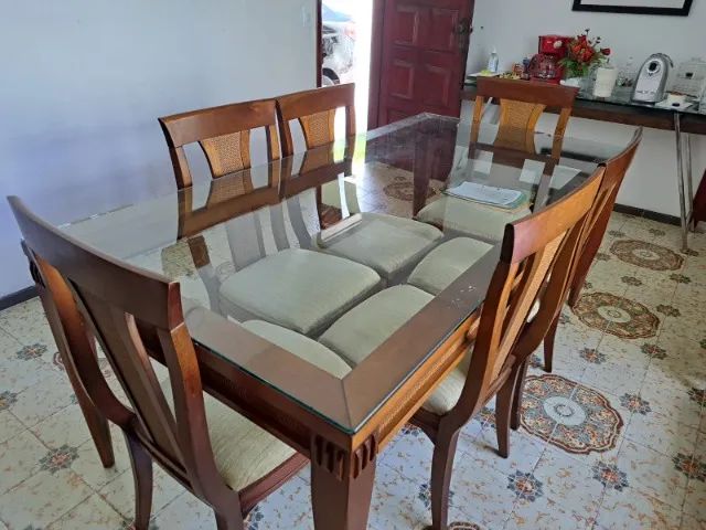 LINDO JOGO DE ESTAR - MESA 2MX1M_TAMPO VIDRO 8MM E 6 CADEIRAS ACABAMENTO RATAN - Foto 3