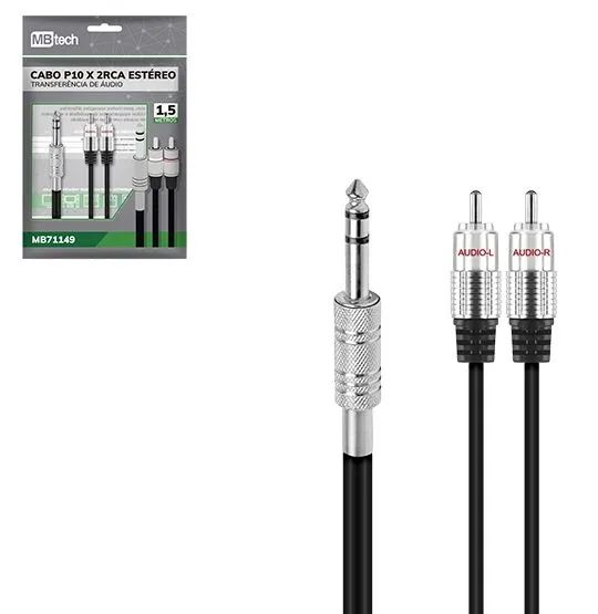 Cabo De Áudio Estéreo Auxiliar P10 X 2rca