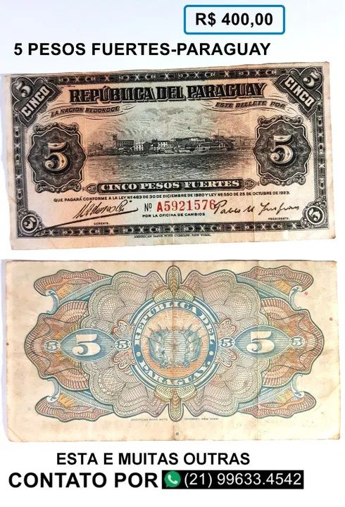 Cédula Cinco pesos fuertes  -  Paraguay - Foto 3