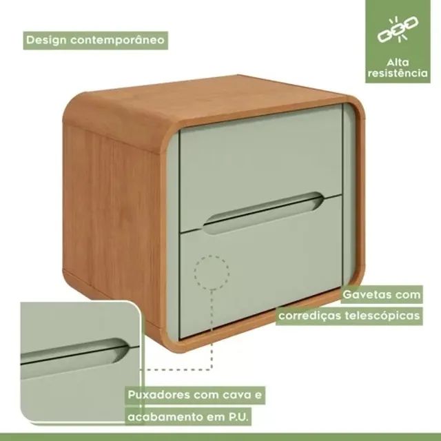 Mesa de Cabaceira 2 Gavetas Sálvia r64 - Foto 3