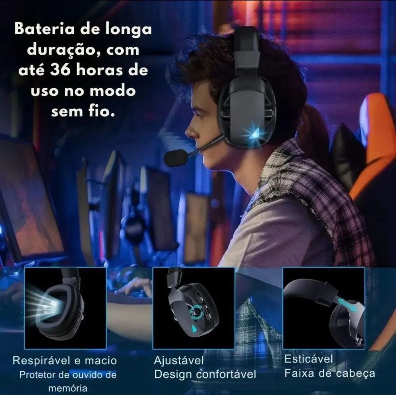 Headset sem fio acinaci preto 2.4ghz  - Foto 4