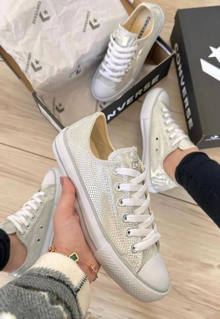 Converse All Star Branco Prateado