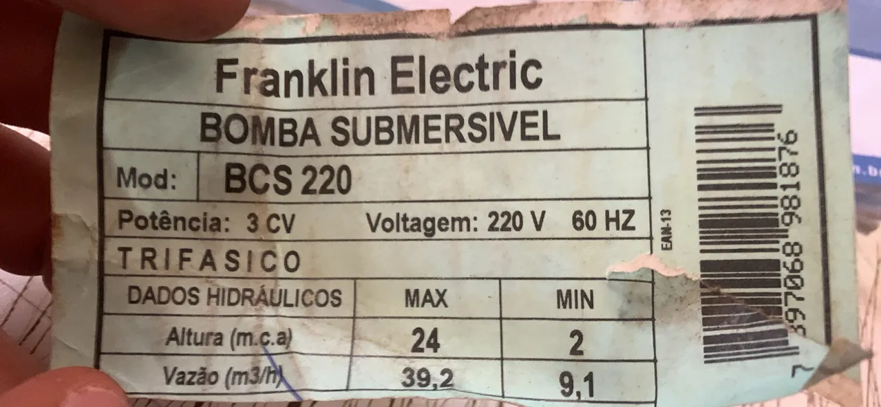 MOTO BOMBA SBMERSÍVEL SCHNEIDER BCS-220 3,0Cv 220V Trifásica