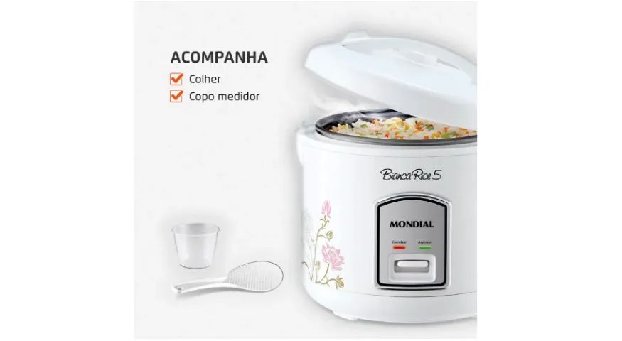 Panela De Arroz Bianca Rice 5 400w Branco Mondial Frequência 60hz 127V - Foto 2
