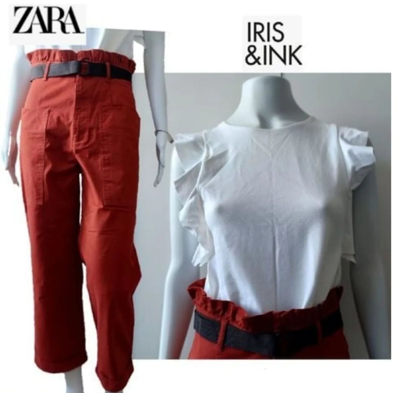  ZARA calça  terracota+ Blusa Iris & Ink