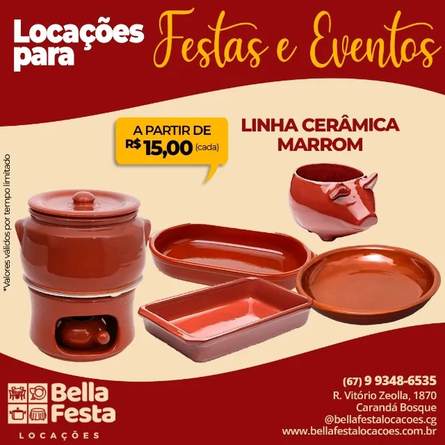 Locamos Peças de Cerâmica Marrom Para Feijoada, Caldos, etc