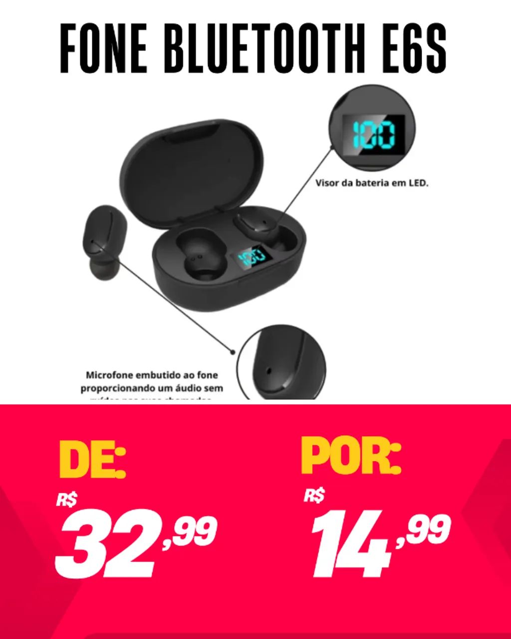 Fone E6S Bluetooth Novo - Foto 2