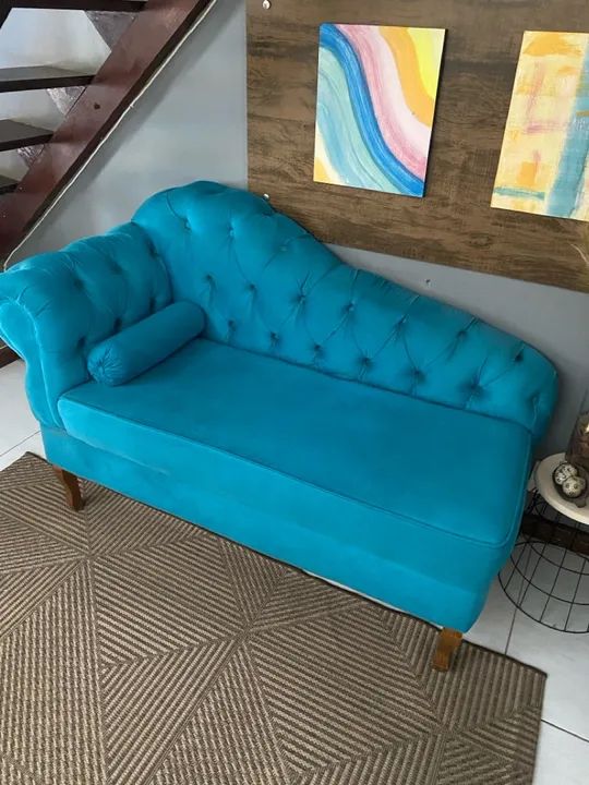 Sofá Chaise Longue Azul Turquesa - Foto 2