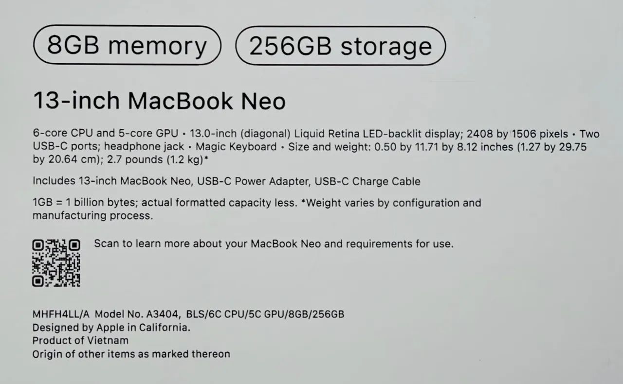 Macbook neo 8gb / 256gb apenas 3 ciclos e apenas 2 meses de