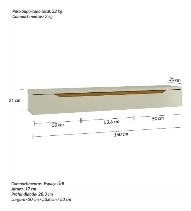 Rack Suspenso Slim Curvo 180cm Tv Até 65 Moderno  - Foto 3