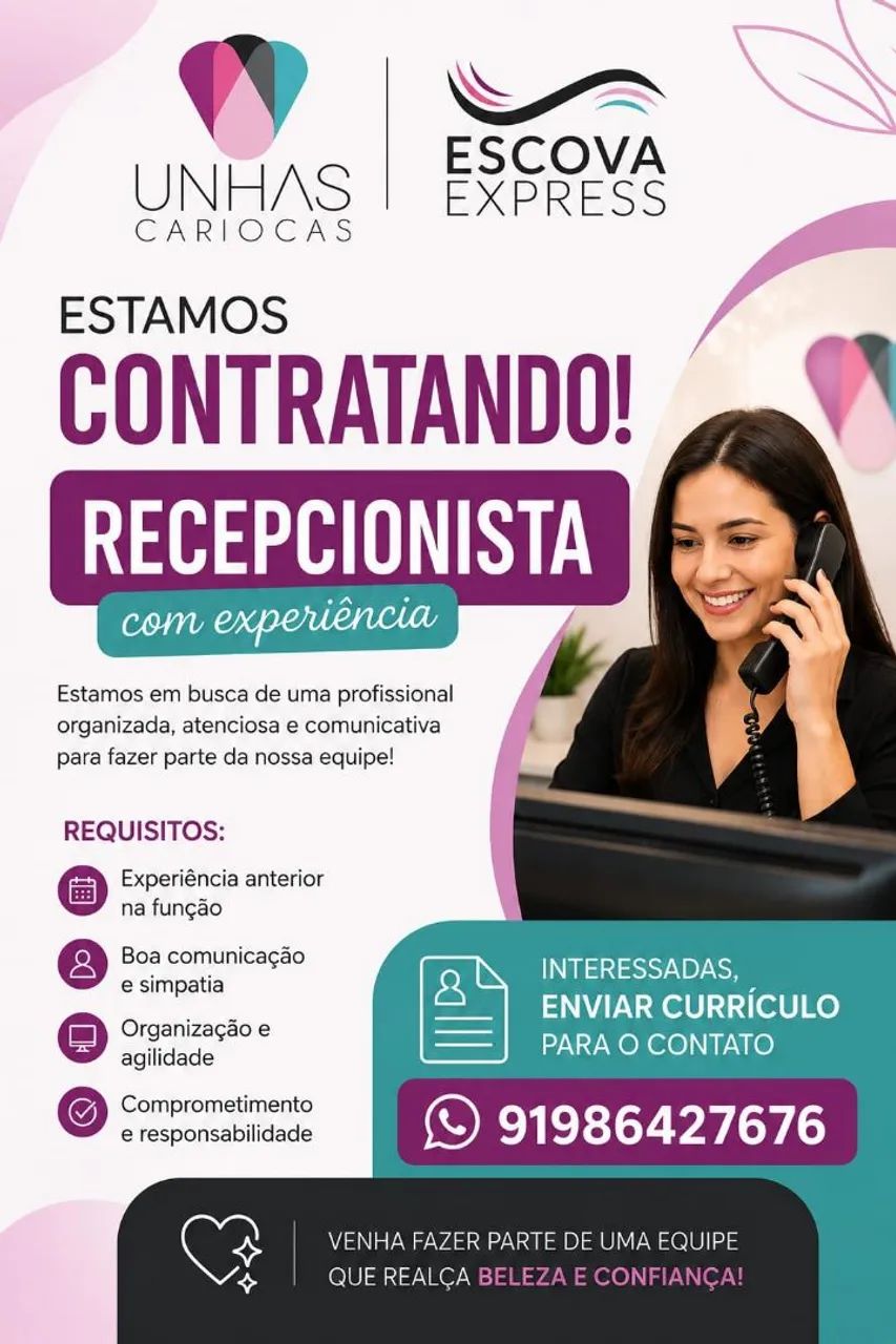 Vagas para recepção e manicure 
