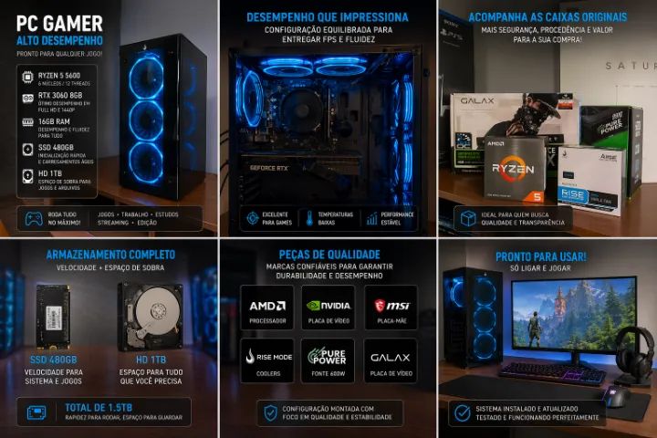 PC Gamer Ryzen 5 5600 + RTX 3060 8GB | 16GB RAM | SSD + HD | Completo c/ Caixas - Foto 5
