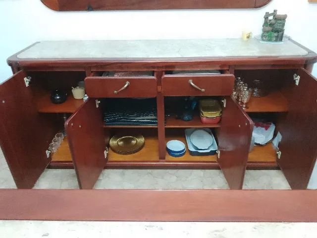 Jogo de sala de jantar com madeira e mármore - Foto 5