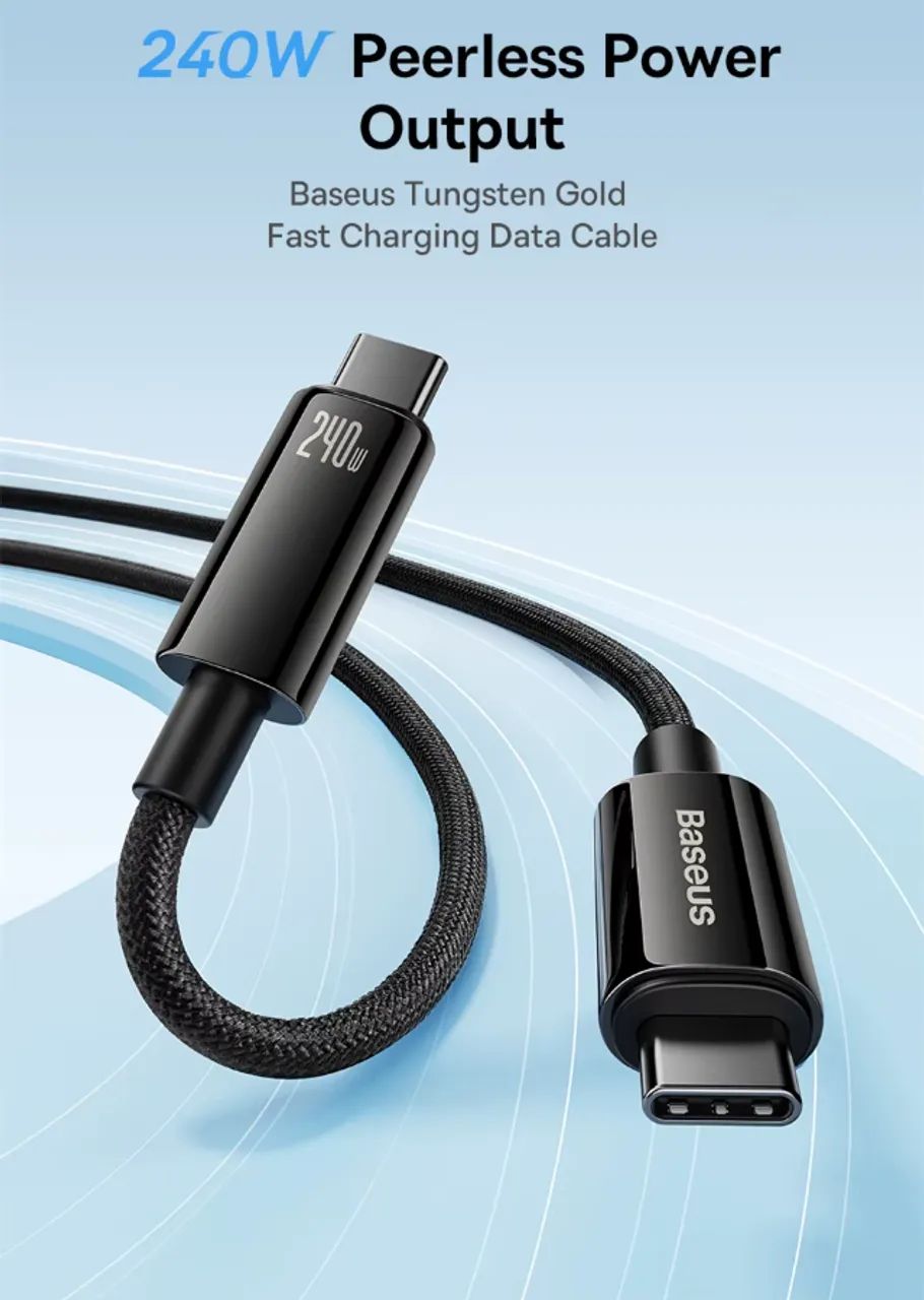 Cabo Baseus Para Carregamento Rápido 240W 3M - Foto 2
