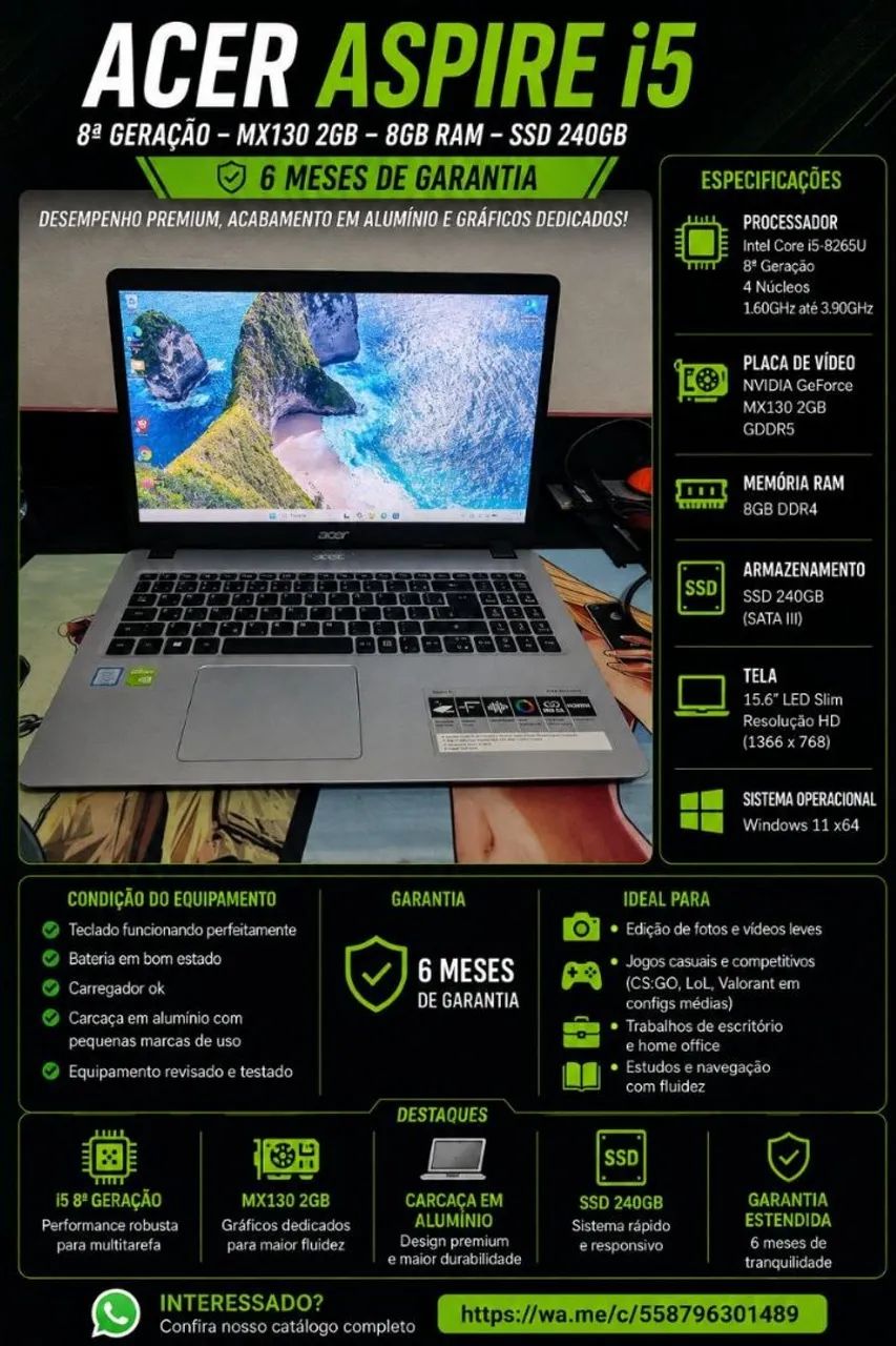 Notebook Acer com placa de vídeo dedicada - 6 meses de garantia 