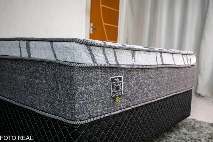 Cama Box Casal Completa com Colchão + Box Suede Cinza - Foto 2