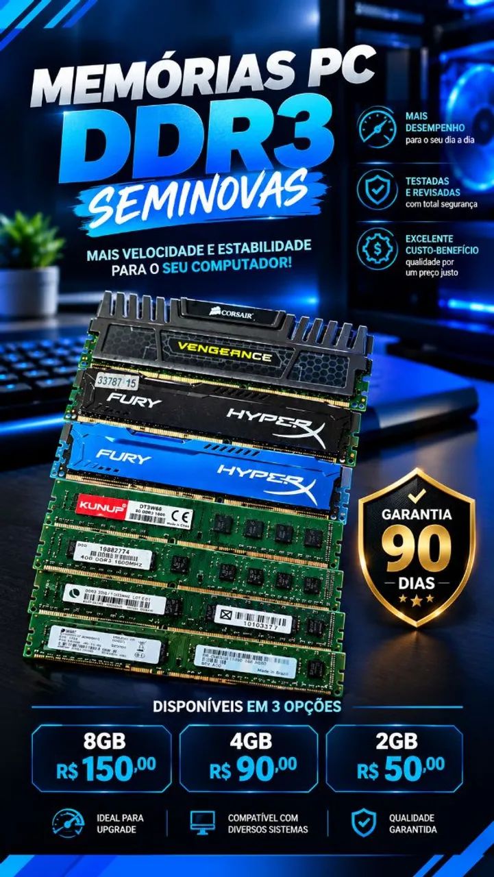 Memória DDR3 2, 4 e 8GB