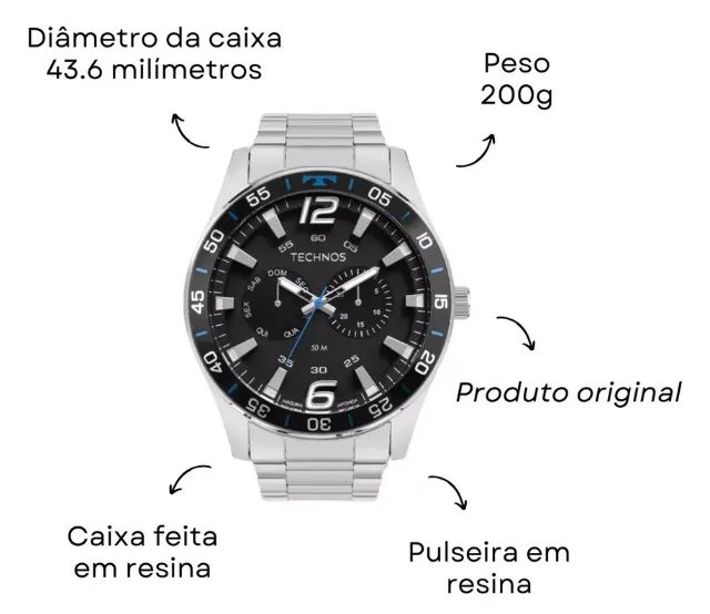 Relógio Technos Masculino Racer Prata - Foto 5