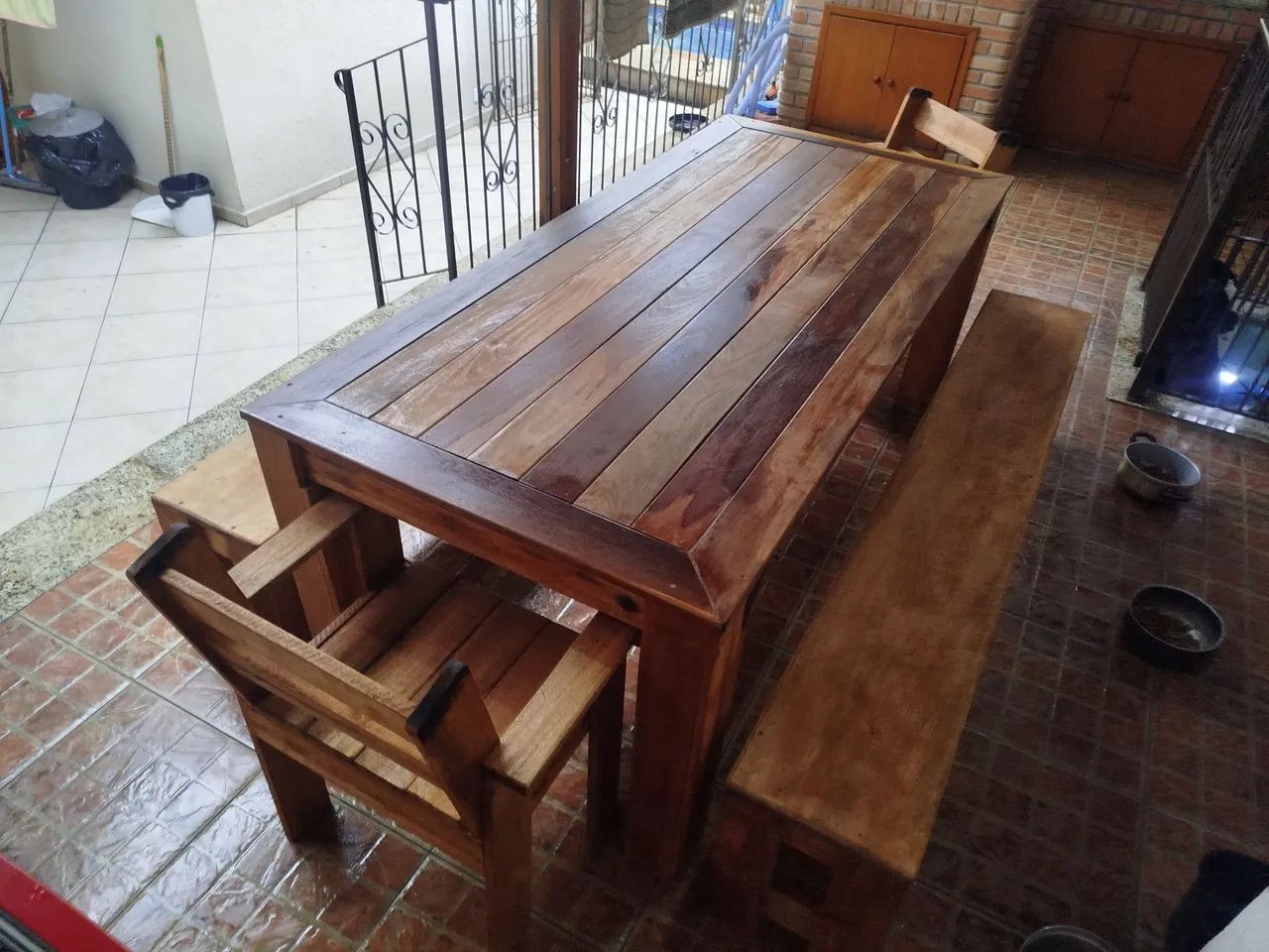 Mesa Rústica Nova madeira 2 m x 90 cm mais bancos e cadeiras estilo RACK  - Foto 2