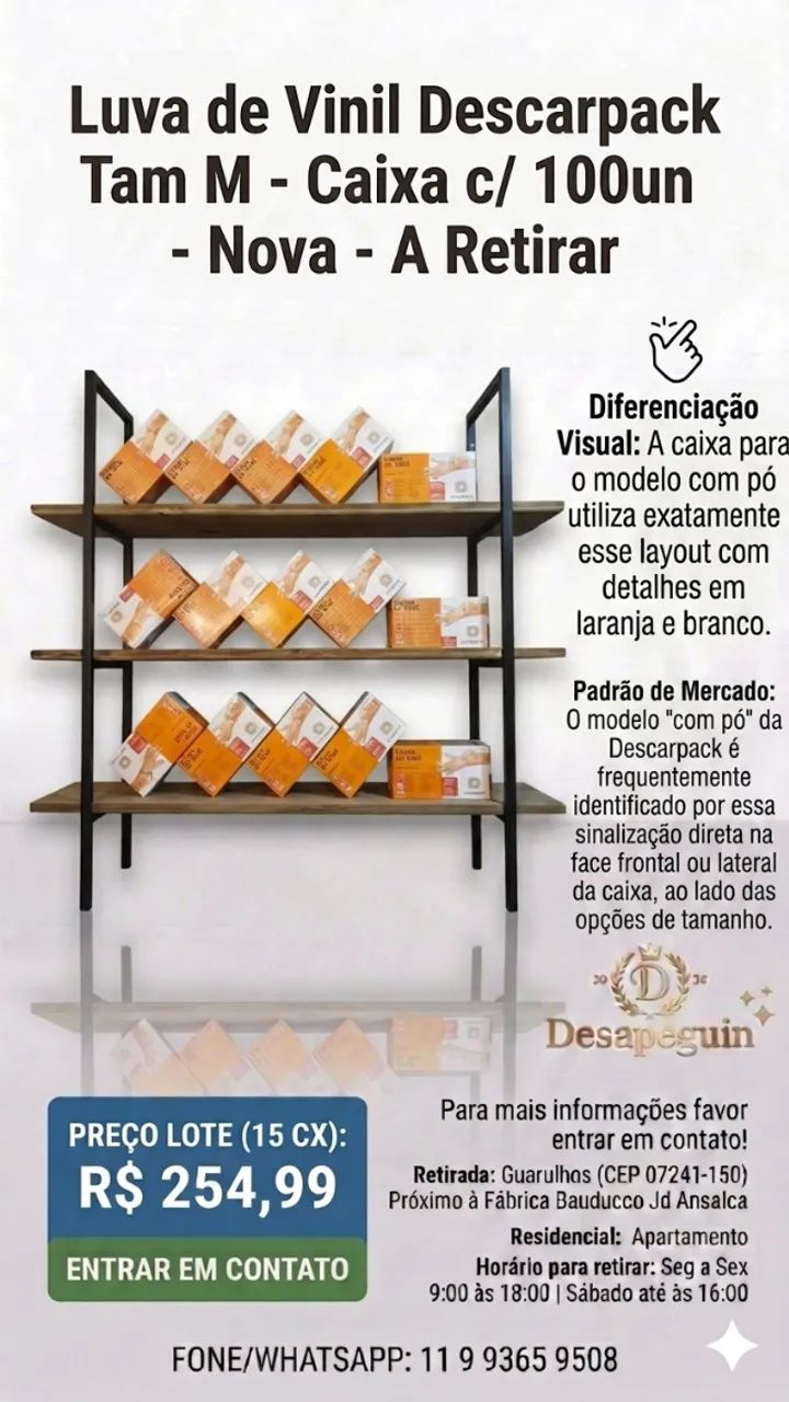 Luva de Vinil Descarpack Tam M - Caixa c/ 100un - Nova - A Retirar