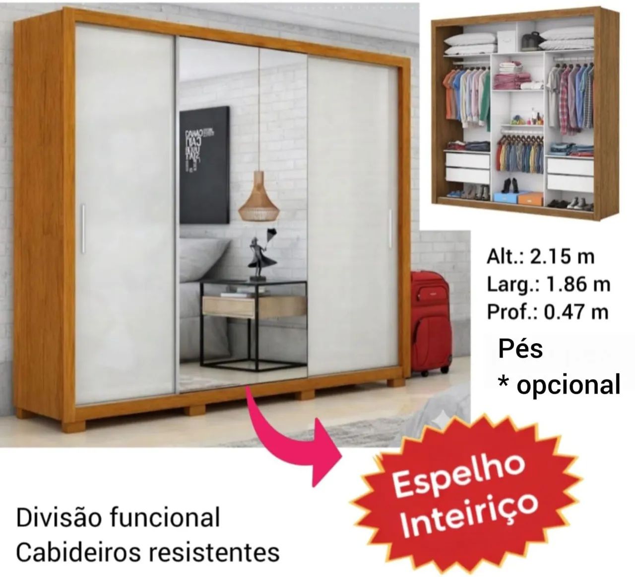 Lançamento Guarda roupa de casaL espelho de BRINDE - Foto 2