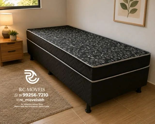 Cama Box Solteiro com Molas 88x1,88 Floral Avelã Luxo