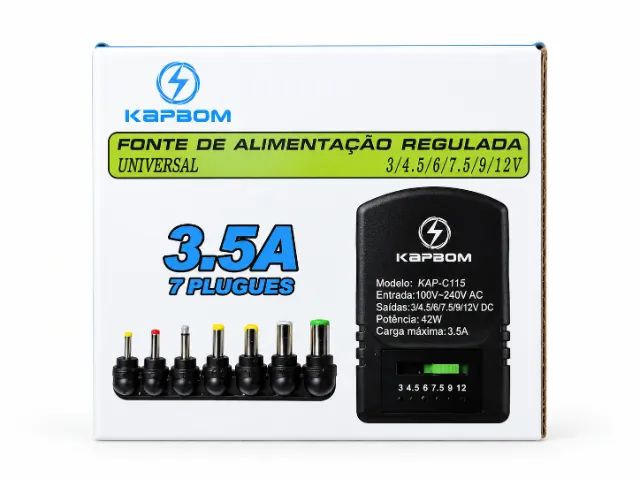 Fonte Universal Regulável com Vários Plugues - Para Eletrônicos