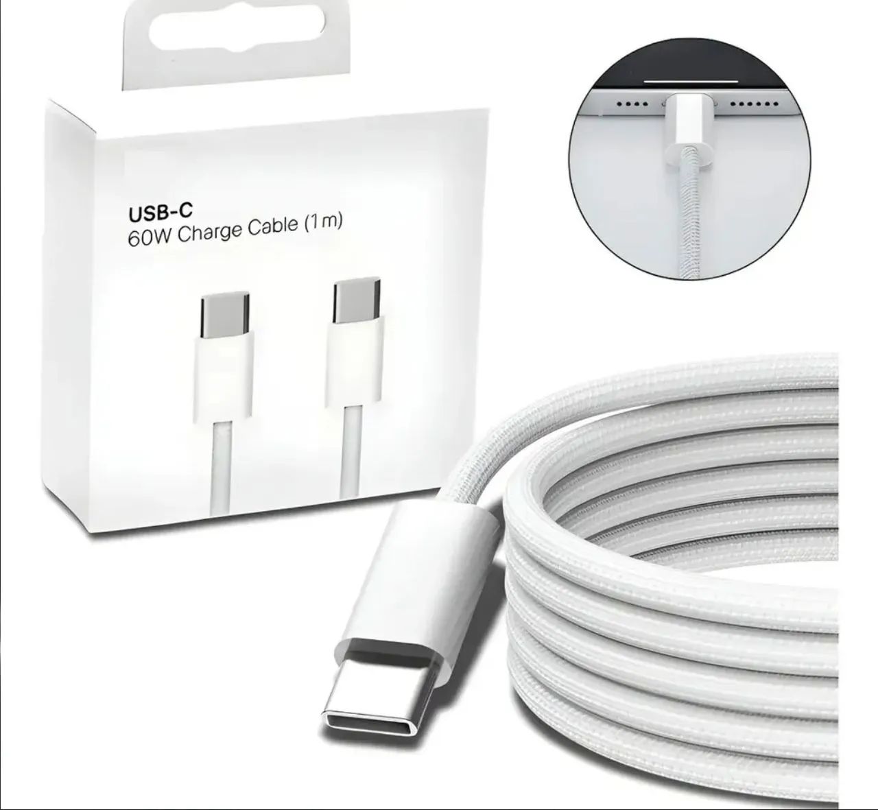 Cabo USB-C Duplo Premium Carregamento Rápido 60W PD Trançado Compatível com iOS e Android 