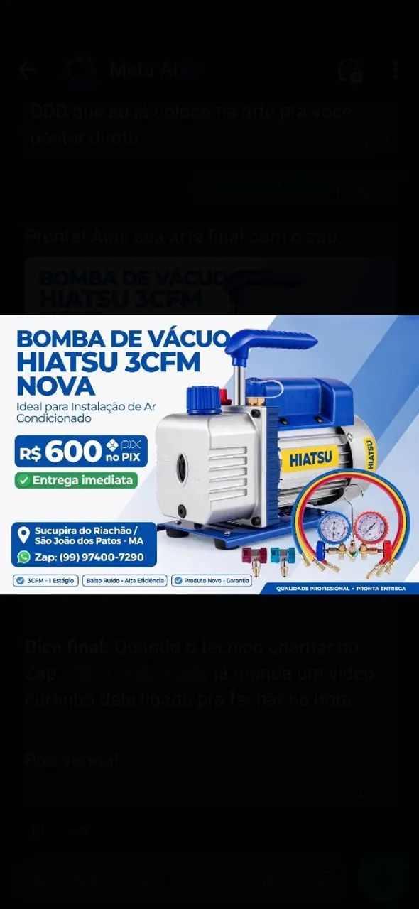 BOMBA DE VÁCUO 3CFM NOVA AR CONDICIONADO 